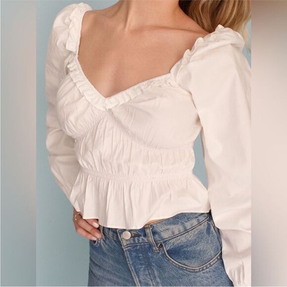 Reformation NWT Fern Ruched Top in White Size Medium MSRP $148 - Picture 2 of 11